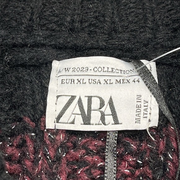 Zara Sweater XL Dark Multi Stripe Heavy Knit Wool Blend Mock Neck Oversized - Picture 9 of 16